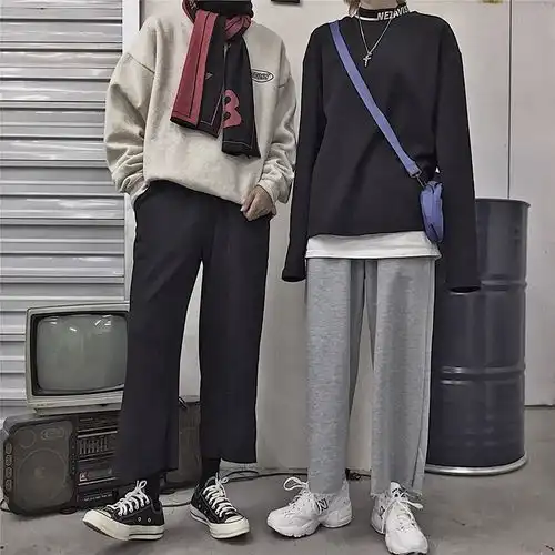 裤子2019新款韩版ins原宿风纯色百搭阔腿裤宽松运动休闲裤男女潮
