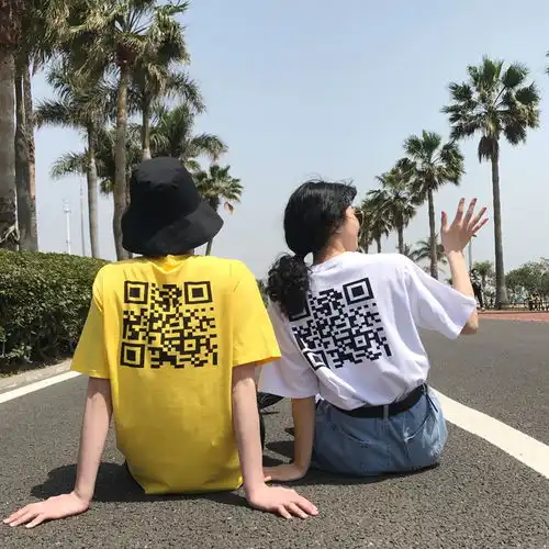 个性二维码韩版原宿风情侣闺蜜装短袖t恤女上衣学生宽松打底衫