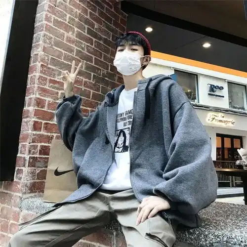 韩版连帽卫衣男士潮流秋季原宿风宽松学生外套男港风棒球服情侣装