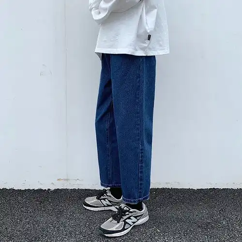 春秋季韩版原宿风bf牛仔裤男潮牌ins百搭宽松情侣款老爹裤直筒裤rs长裤福卡商城