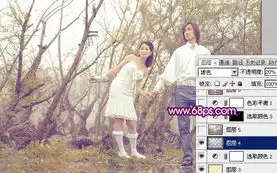 ps小树林中的情侣照片调色美化处理