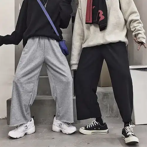 裤子2019新款韩版ins原宿风纯色百搭阔腿裤宽松运动休闲裤男女潮