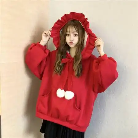 卫衣女学生韩版潮宽松连帽上衣秋冬季加绒加厚bf慵懒原宿风中长款