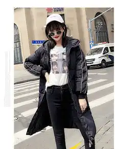 施悦名2018冬季新款女装原宿风韩版修身时尚羽绒服中长款学生情侣棉衣