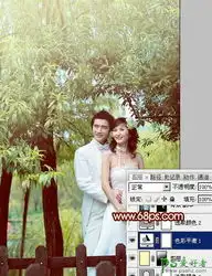 photoshop调出甜美青色效果树林情侣婚纱写真照5