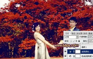 photosho调出树林情侣图片灿烂的橙红色
